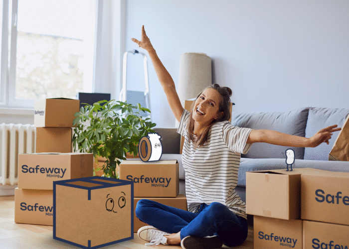 Happy Customer in her home unpacking after her long distance moving