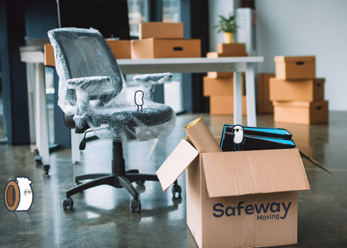 Safeway moving boxes in a commercial office building