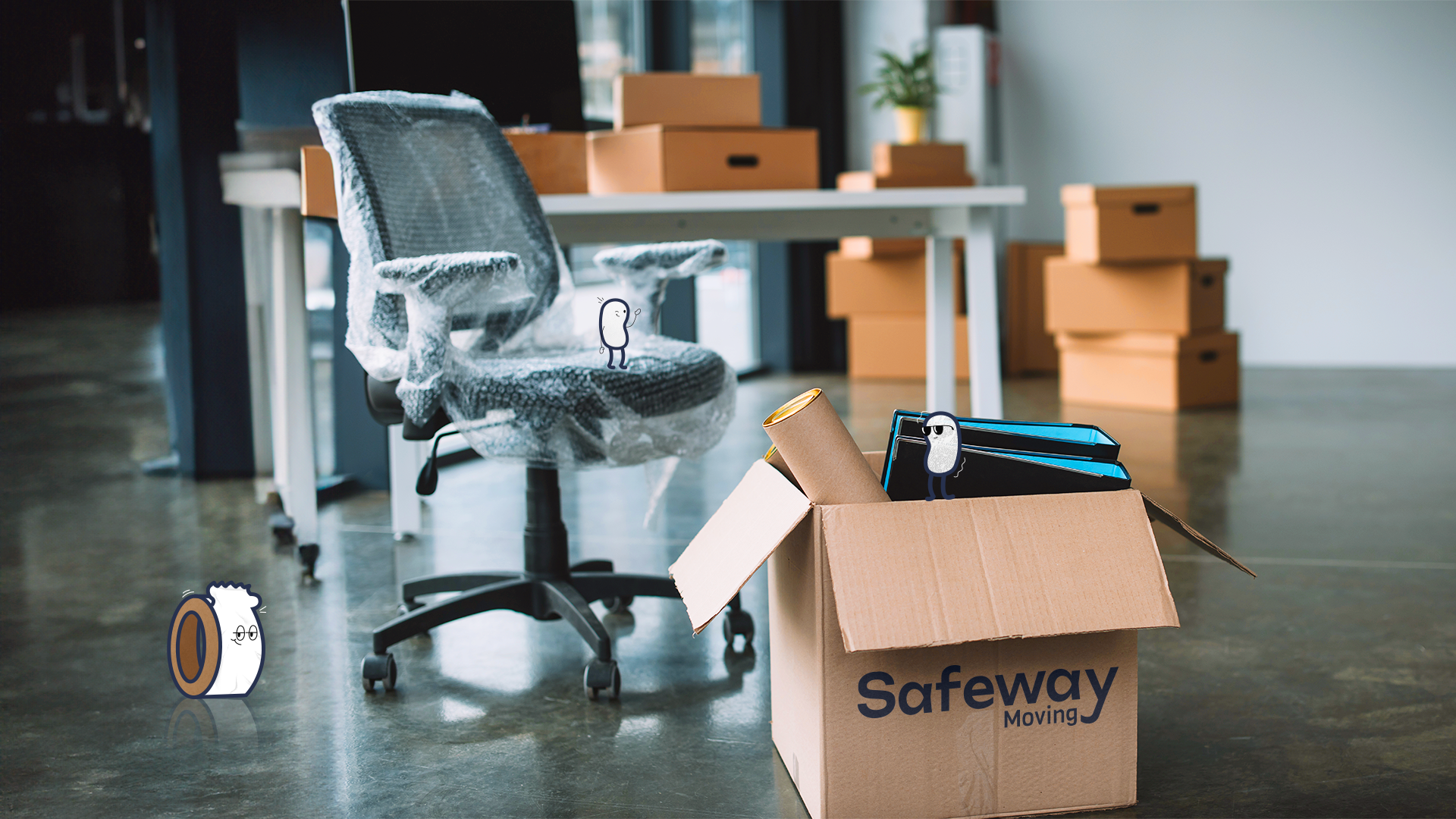 Safeway moving boxes in a commercial office building